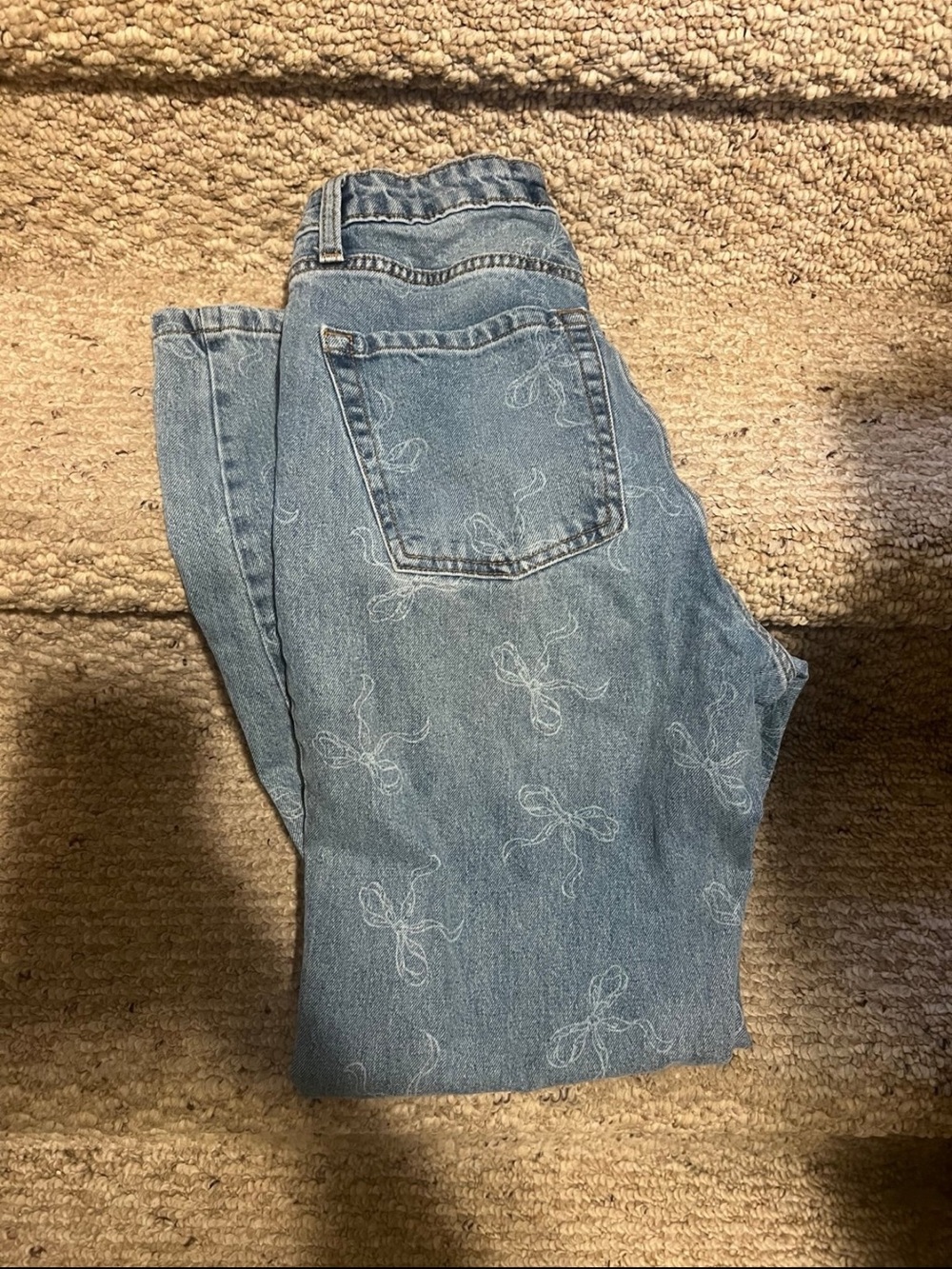 Light Wash Denim Jeans with White Bows